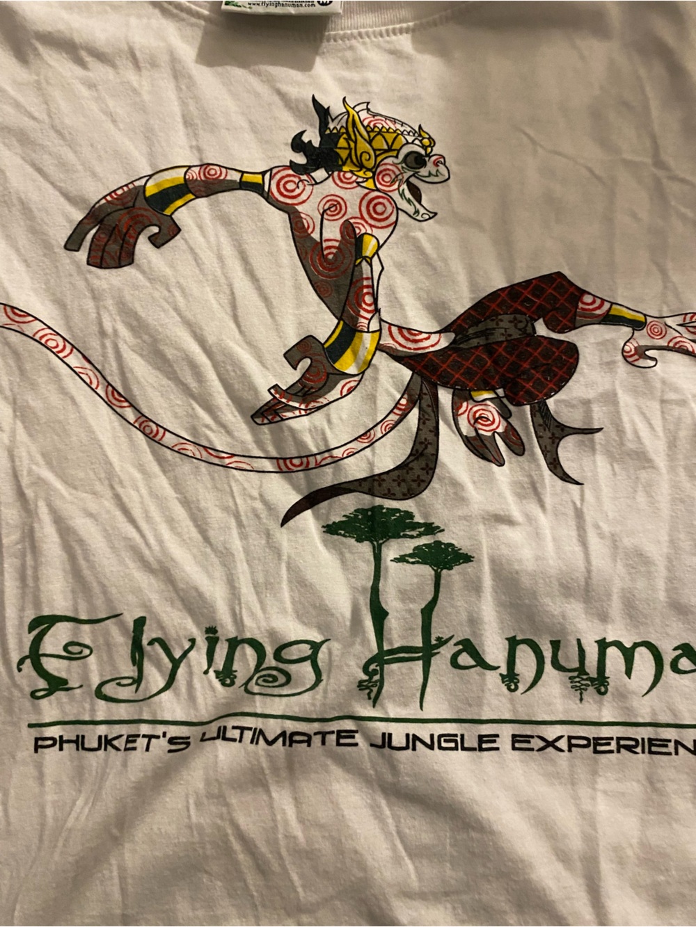 Source Unknown White Tee with Multicolor Flying Hanuman Graphic